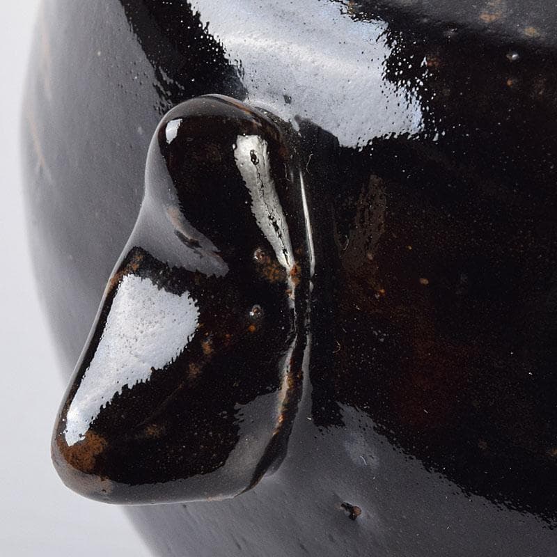 人間国宝　濱田庄司作　黒釉　双耳香炉　蓋付香炉　共箱　M　R9216