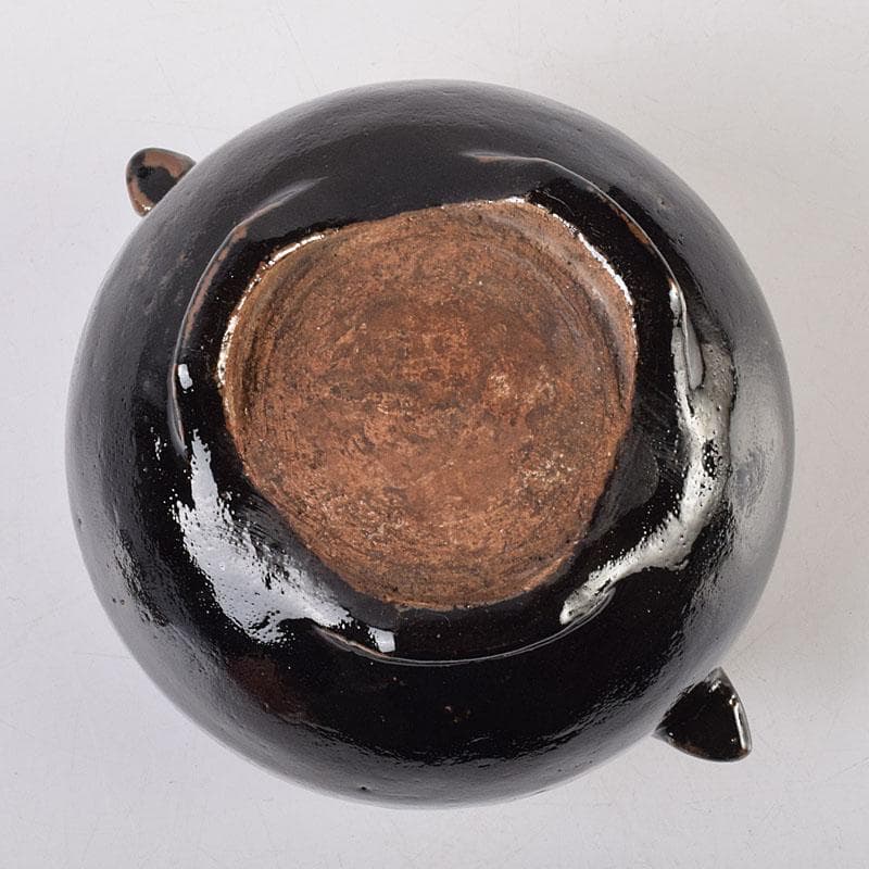 人間国宝　濱田庄司作　黒釉　双耳香炉　蓋付香炉　共箱　M　R9216