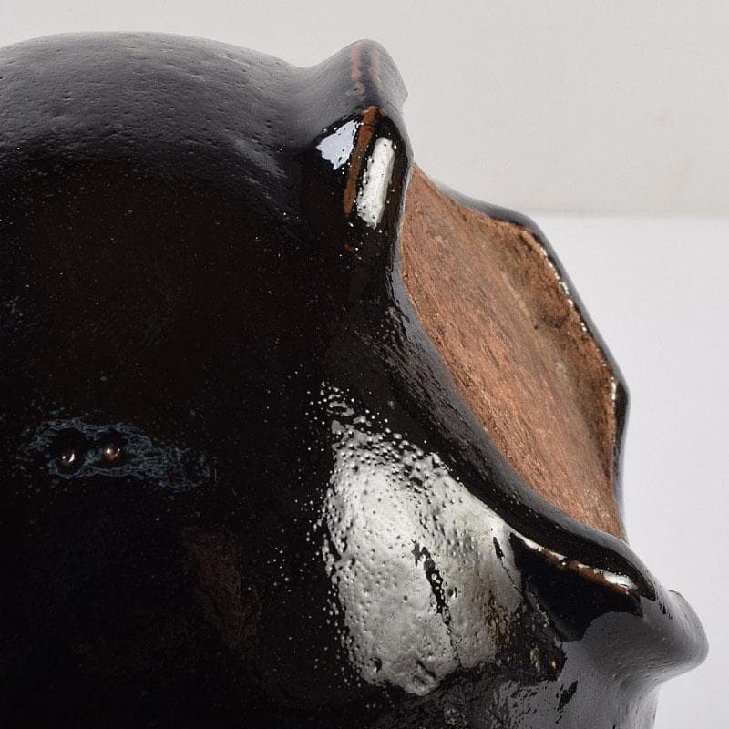 人間国宝　濱田庄司作　黒釉　双耳香炉　蓋付香炉　共箱　M　R9216