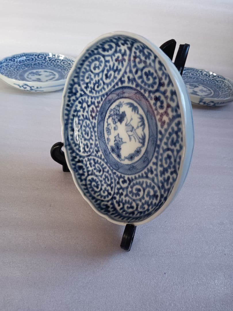 古伊万里　蛸唐草文様　三枚