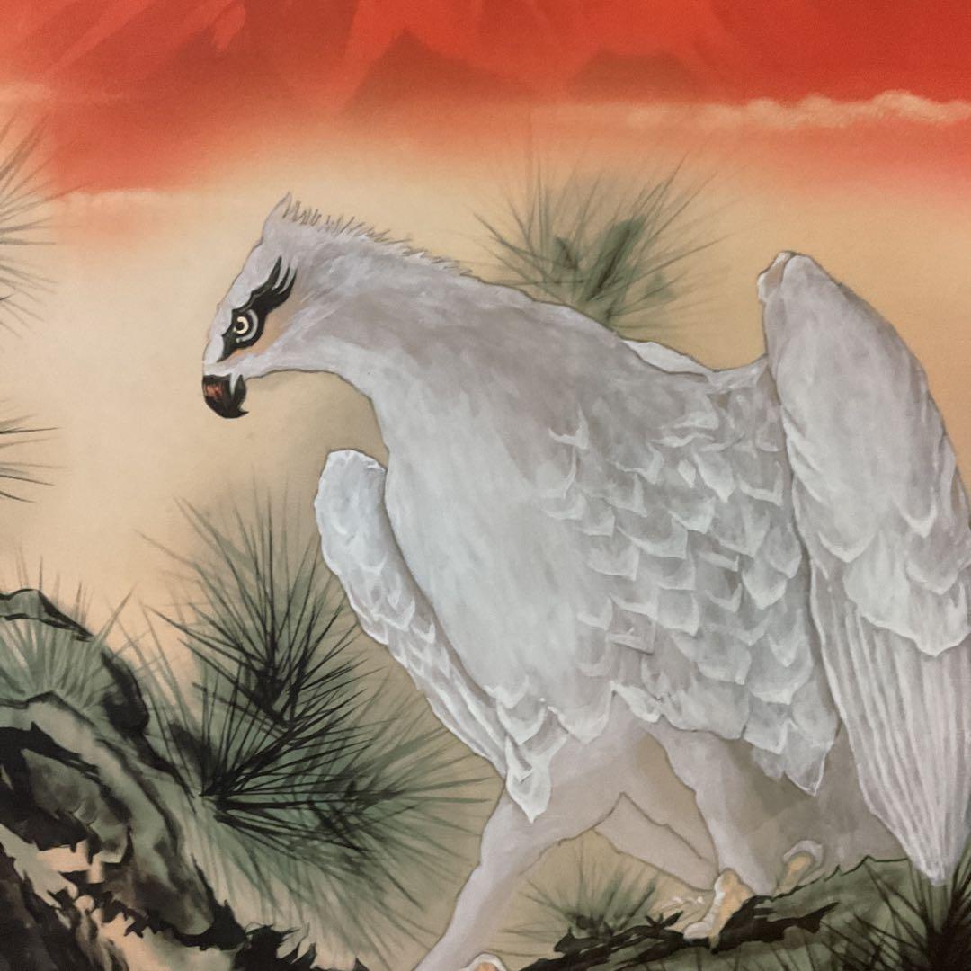 金運満願図 絹本彩色画 祝い軸【赤富士、白鷹、茄子 七福神宝舟】 桐箱