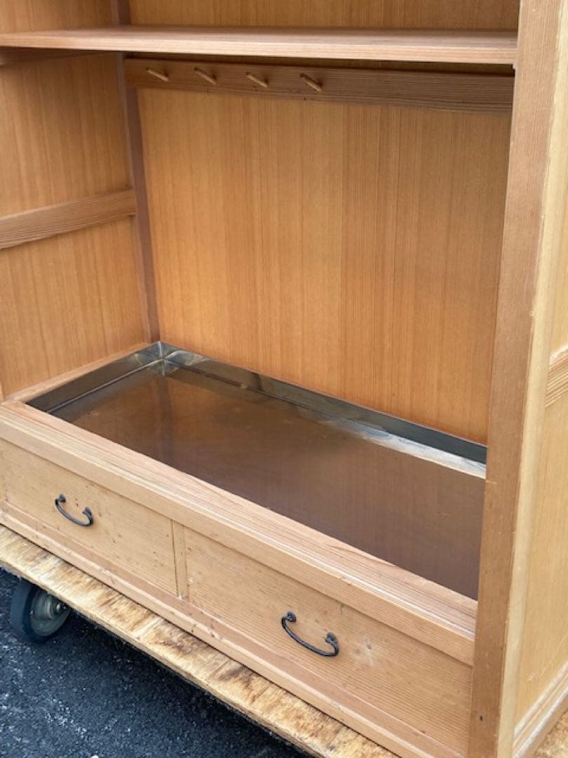 伝統工芸高級水屋道具杉無垢材網代引戸アジロ茶道具煎茶棚置水屋茶箪笥飾り棚和家具