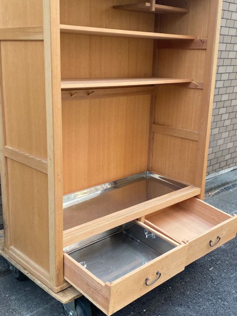 伝統工芸高級水屋道具杉無垢材網代引戸アジロ茶道具煎茶棚置水屋茶箪笥飾り棚和家具